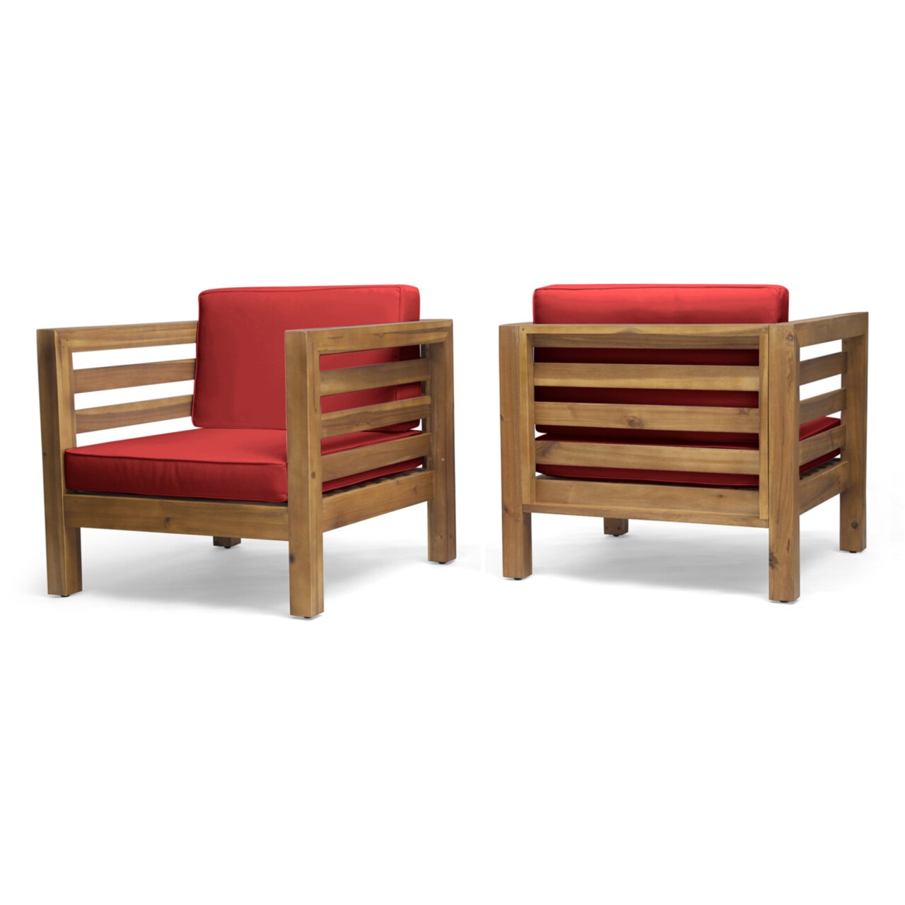 GDF Studio Louise Outdoor Acacia Wood Club Chairs with Cushions (Set of 2)